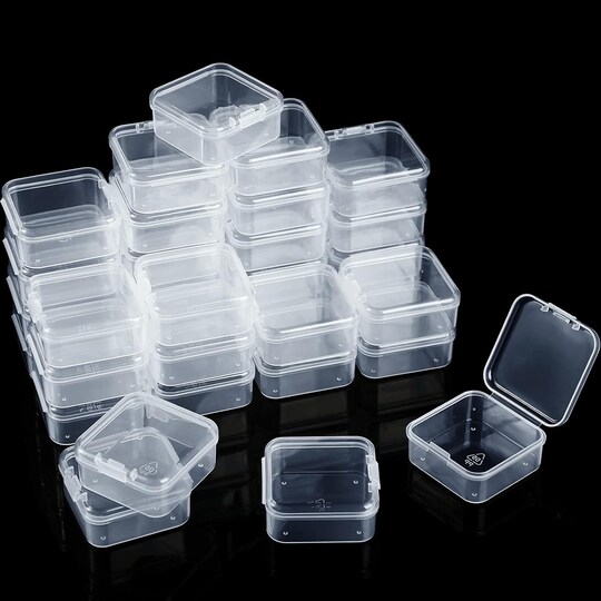 Greentek; 48-Pack Clear Small Plastic Storage Containers – Transparent Boxes with Hinged Lids for Jewelry, Crafts, and Small Items (1.7" x 1.7" x 0.79"); Category:Jewelry Storage; Image:1